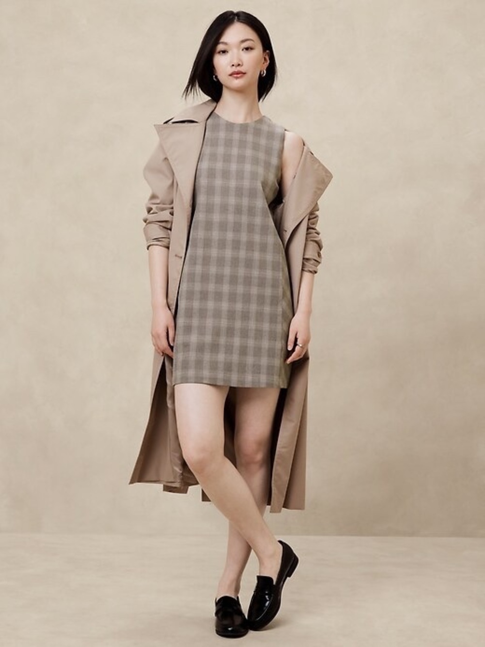 NWT Banana Republic Plaid Shift Mini Sleeveless Dress Brown Tan Women’s Size 6